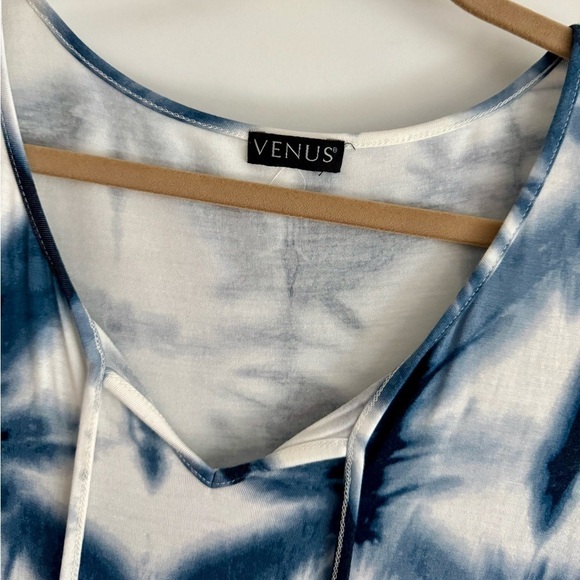 Venus Tie-Dye V-Neck Mini Dress Beach Coverup Blue White Bohemian Style XS - Picture 3 of 7